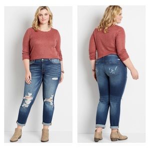 KanCan High Rise Dark Destructed Boyfriend Jeans Women's Plus Size 22/31 Ripped